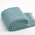 thumbnail image 2 of Fennco Styles Sage Knitted Soft Fringe Throw Blanket 50" x 60" – Cozy Textured Decorative Sofa & Bed Throw, Warm Lightweight Boho Blanket for Living Room, Bedroom, Home Décor, 2 of 3