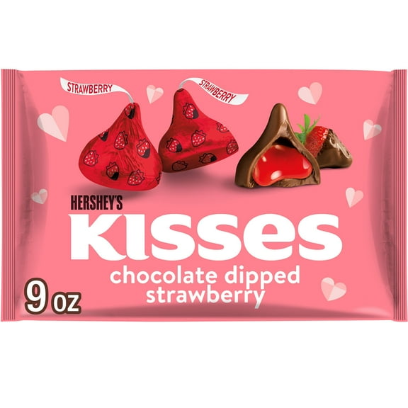Hershey's Kisses Chocolate Dipped Strawberry Flavored, Valentine's Candy Bag, 9 oz
