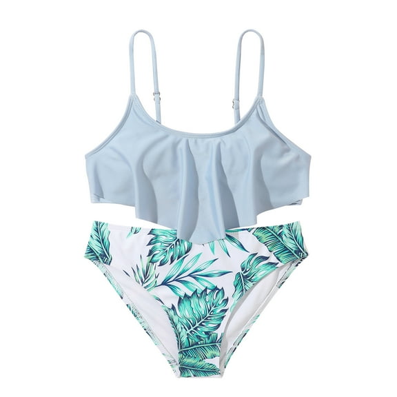 Cathalem Kids Bikini Girl's Cute Bikini Set Bathing Suits 2 Piece Swimsuit(Blue,10-11 Years)