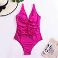 thumbnail image 1 of Womens One Piece Swimsuits V Neck Cross Halter Swimwear Tummy Control Ruched Bathing Suits, 1 of 5