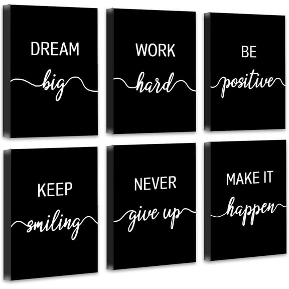 Motivational Wall Decor Inspirational Office Wall Art 𝗙𝗿𝗮𝗺𝗲𝗱 Black Quotes Wall Art for Living Room Encouraging Canvas Posters for Office Bedroom Sayings for Wall Decor - 8” x10” x6 PCS (Framed)