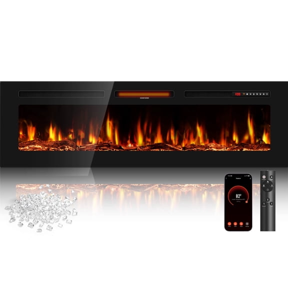 UrbanSync 50" Electric Fireplace WiFi, Freestanding/Inserts/Wall Mounted Fireplace Heater with Alexa, App/Voice Control, 12 Flame Colors, Timer, Log and Crystal