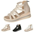 thumbnail image 5 of Xfvqtps Flatform Sandals Women Wedge Zipper Back Open Toe Rhinestone Non Slip Casual Gladiator Sandals Beige, 5 of 6