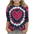 thumbnail image 3 of Meichang Girls Valentine's Day Shirts Heart Print Tops 3/4 Sleeve Crew Neck Romantic Tees Cute Tie Dye Print T-Shirts, 3 of 6