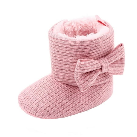 

WREESH Baby Girls and Boys Winter Boots: Slip-On Slippers with Bow and Thicken Velvet for Snowy Days Pink