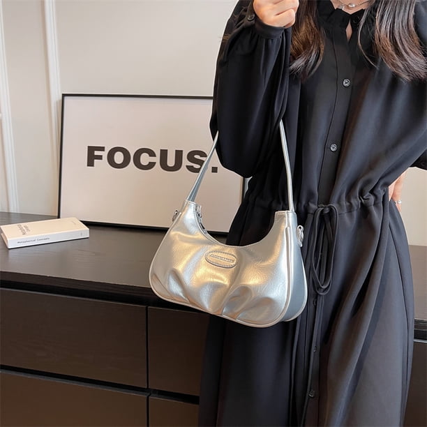 Bolso de hombro para mujer Bolso de moda para las axilas Bolso de mano informal plisado (Plata) Sywqhk Para Estrenar