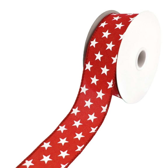 Patriotic Stars Satin Wired Ribbon, 1-1/2-Inch, 10-Yard - Red