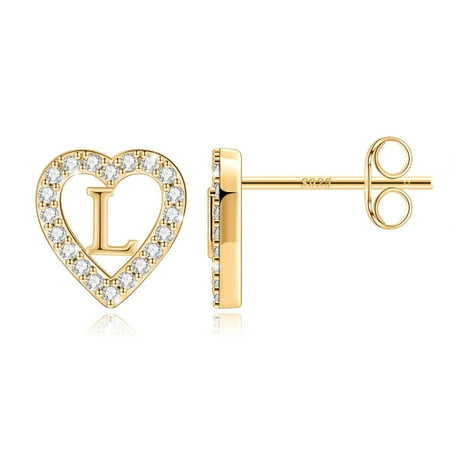 IEFSHINY Heart Initial Stud Earrings for Women Cubic Zirconia Hypoallergenic Stud Earrings Jewelry Birthday Gifts for Women