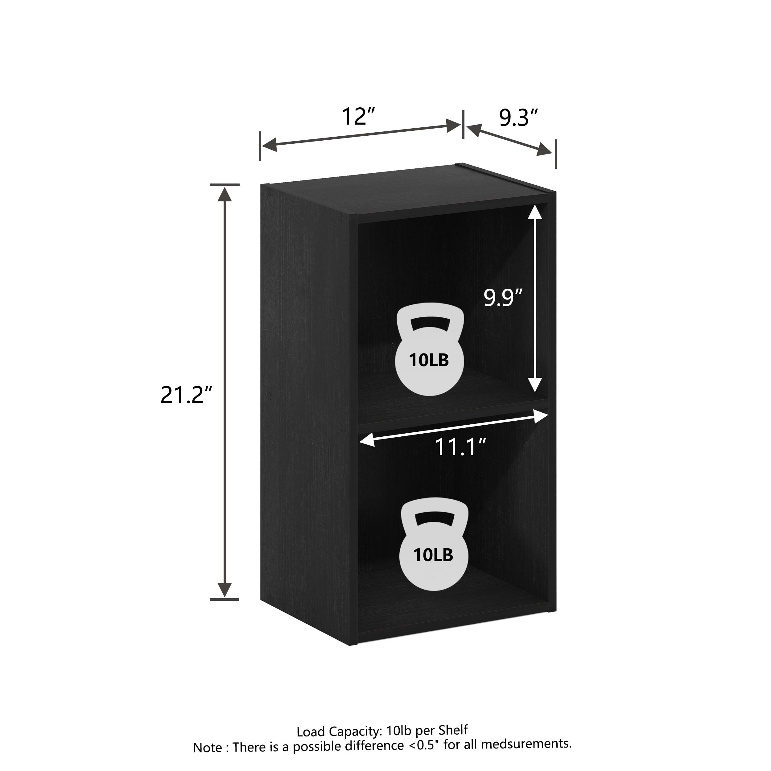HOMLUX 9" x 12" x 21" Storage Shelf 2 Tier Cube Bookcase, Suitable for Small Space, Black