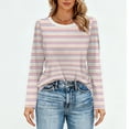 thumbnail image 5 of Resicozy Womens Striped Long Sleeve Shirts Fall Spring 2026 Tops Fashion Clothing Ribbed Crewneck Tee Blouses Pink M, 5 of 5