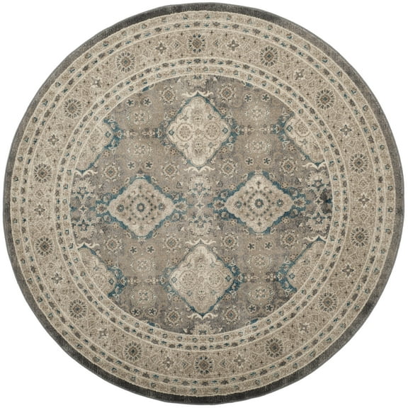 SAFAVIEH Sofia Raschelle Border Area Rug, Light Grey/Beige, 6'7" x 6'7" Round