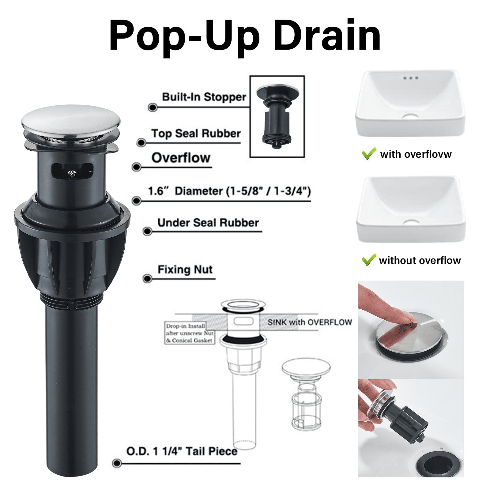 Zovajonia 4 Inch 2 Handle Centerset Brushed Nickel Lead-Free Modern Bathroom Faucet , 360 Swivel Spout 2-3 Hole RV Bathroom Vanity Sink Faucet with Pop Up Drain and Water Supply Lines