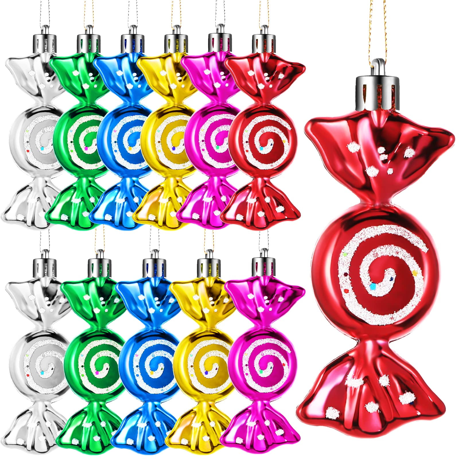 12 Pieces Christmas Candy Ornaments Hanging Glitter Candy Cane