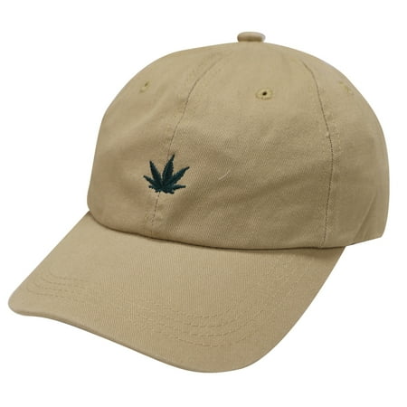 Khaki Leaf - City Hunter C104 Leaf Small Embroidery Cotton Baseball Cap 9 Colors (Khaki)