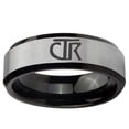thumbnail image 2 of CTR 8MM Beveled Edge Gray And Black Tungsten Men's Ring, 2 of 2