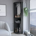thumbnail image 5 of Chicago 75" H Mirrored Corner Bar Cabinet, With Glass Doors, Two Shelves and Stemware Black, 5 of 5