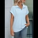 thumbnail image 4 of Blusa de Verano para Mujer, Corta, Elegante, Informal, con Cuello de Solapa, Color Azul , Talla XXL, 4 of 9