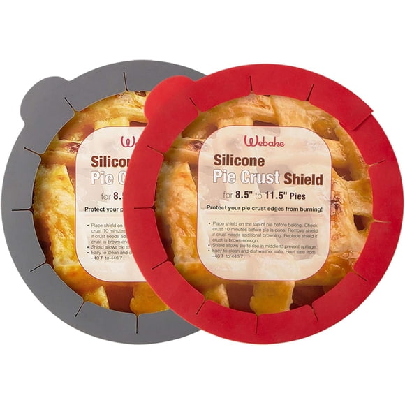 Webake Pie Crust Protector Shield Adjustable Pie Crust Shield Fits 11.5-9 Inch Pie Pan, European Food Grade Silicone Pinch Test Passed, Pack of 2, Red and Grey