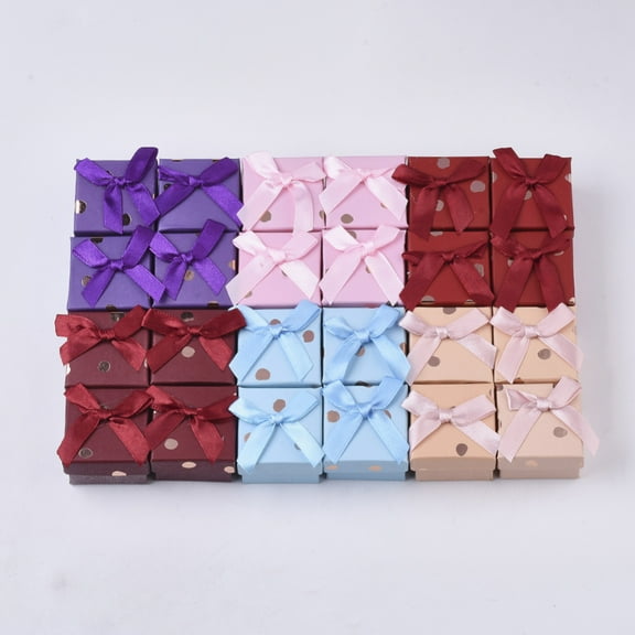 24pcs Cardboard Ring boxes with Bowknot and Sponge Inside Square Mixed color 4.2x4.2x2.9cm
