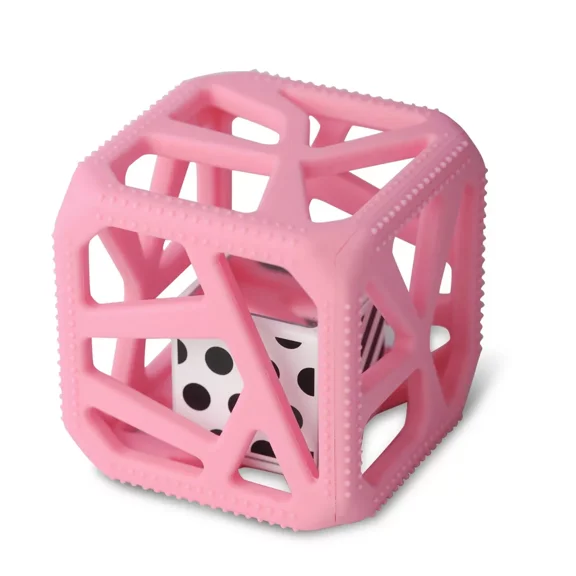 Malarkey Kids Silicone Chew Cube Rattle Teether for Newborns & Toddlers, Pink – BPA-Free