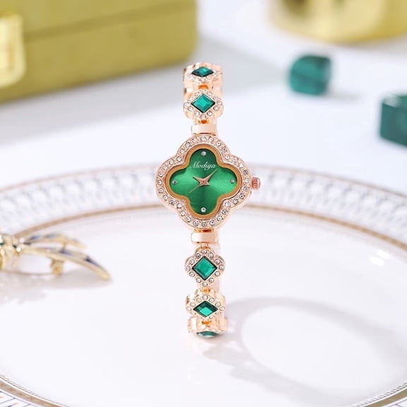 KALORLAN Female Fashion Stainless Steel Bracelet Wristwatch, Green