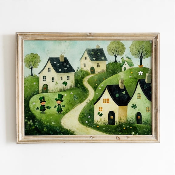 YaHaku Whimsical St Patricks Day Wall Art, Irish Leprechaun Print, Shamrock print, Festive home decor, Irish cottage print, Lucky wall art