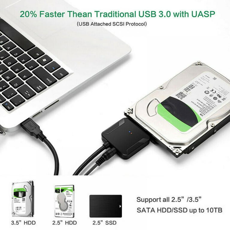 SATA to USB Cable - USB 3.0 to 2.5” SATA III Hard Drive Adapter - External  Converter for SSD/HDD Data Transfer 
