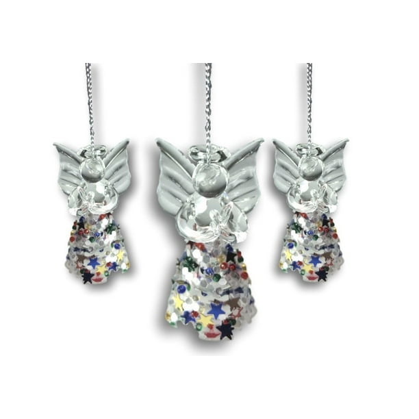 Angel Ornaments Set Of 3 Spun Glass Angels With Confetti Glitter Dresses Glass Christmas Ornament Sets Angel Decorations Glass Angel By Banberry Designs Walmart Com Walmart Com