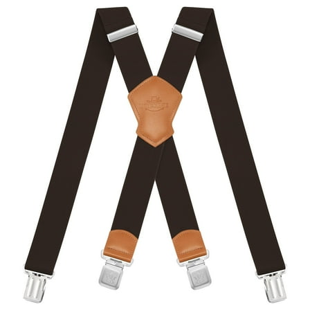 BIGLUFU Men's Suspenders, with Heavy Duty Clip Wide X-Back for Work Adjustable Suspenders （Dark Brown）