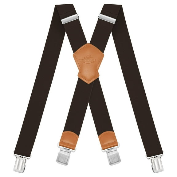 BIGLUFU Men's Suspenders, with Heavy Duty Clip Wide X-Back for Work Adjustable Suspenders (Dark Brown)