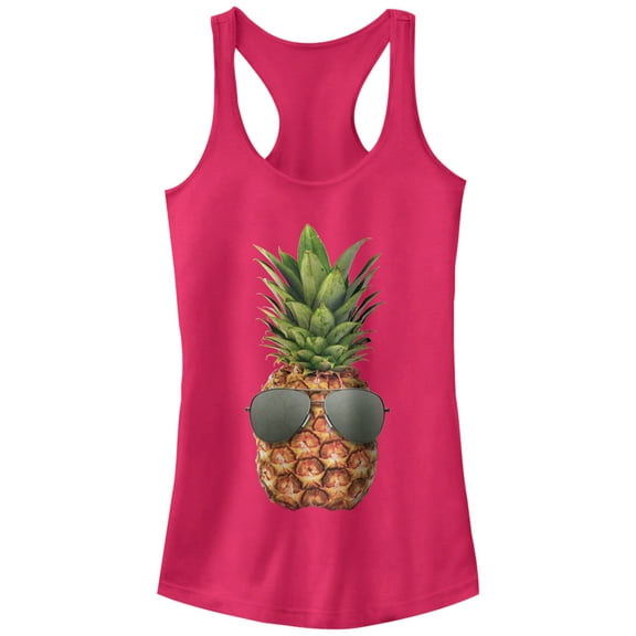 Junior's Lost Gods Pineapple Aviator Sunglasses Racerback Tank Top Dark Pink X Large