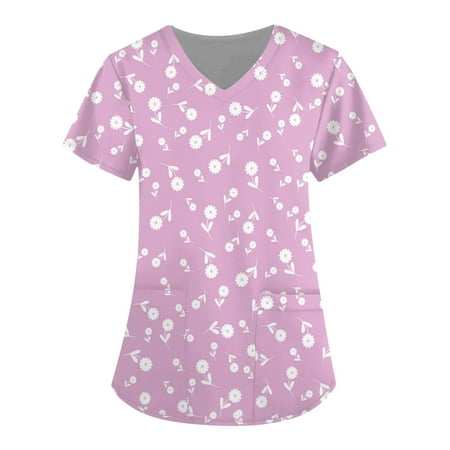

XHJUN Scrub Tops Women Healing Hands Women s Love Heart Printed Scrub Tops Plus Size V-Neck T Shirts Purple XXXXXL