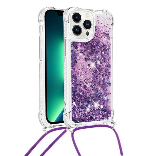 Funda FOXDOCK para iPhone 13 Pro Max con Cuerda Ajustable, Brillo Líquido, Protección Antigolpes y Lente – Ideal para Regalo