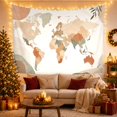 thumbnail image 3 of World Map Across an Earthy Botanical Setting, Calming Boho for Travel Lovers, Geography Wall Art, Housewarming Gift, Tapestry Wall Hanging for Bedroom and Study Room, 3 of 7