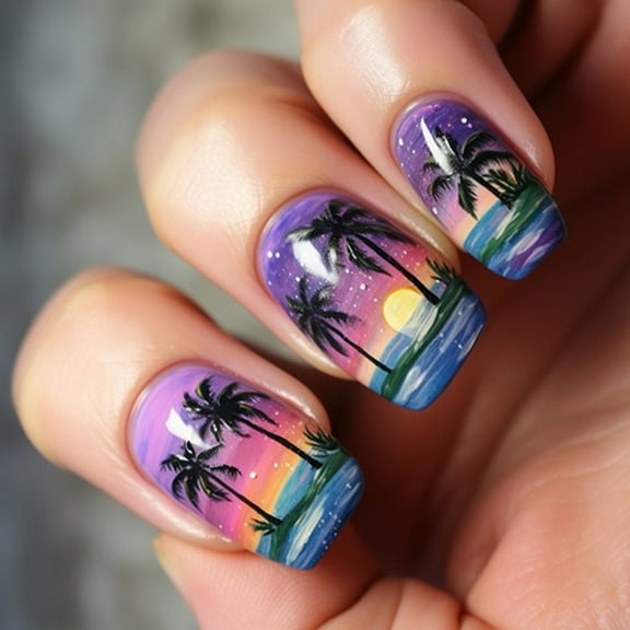 Huhudde Square Press on Nails Glossy Design French Fake Nails Acrylic False Nails,Artificial Nails Glues on Nails for Womens