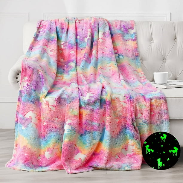 C&Ls Glow in The Dark Blanket Unicorns Gifts,Soft Kids Blankets for