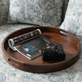thumbnail image 4 of KINGCRAFT 22 x 22 inches Large Round Ottoman Table Tray Wooden Solid Circle Serving Tray with Handle Black Walnut Platter Decorative Tray for Oversized Ottoman Home Breakfast in Bed Tea Coffee, 4 of 10