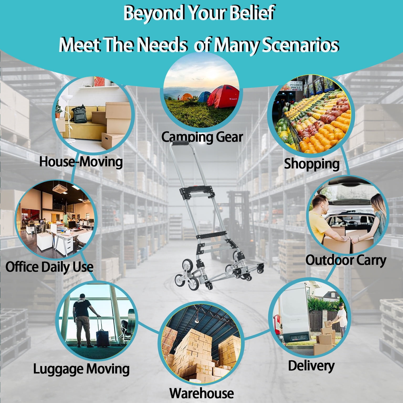 Takira Stair Climbing Cart - Heavy Duty Hand Truck with Silent Wheels for Stairs & Flat Surfaces.
