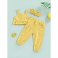 thumbnail image 4 of Franhais Girls Casual Suit, Solid Color Sleeveless Ruffled Sling Tops+Pockets Long Pants+Headband, 4 of 9