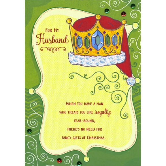 Designer Greetings Gold Crown Santa Hat : Treats You Like Royalty 3D Hand Decorated Husband Christmas Card