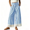 thumbnail image 5 of Vrorvz Striped Pants Women Comfy Lace Wide Leg Pants with Pockets Soft Drawstring Elastic Waisted Trousers, 5 of 5