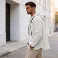 thumbnail image 3 of Havenx Men's Cotton Linen Shirts Button Down Long Sleeves Hooded Shirt with Pockets Hoodie Retro Casual Lightweight Summer Beach Tops,White S, 3 of 7