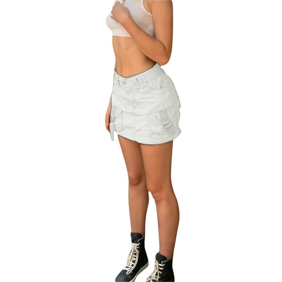 Sngxgn Women's Ruched Streetwear Bodycon Mini Skirt Stretch Skirts(White,S)