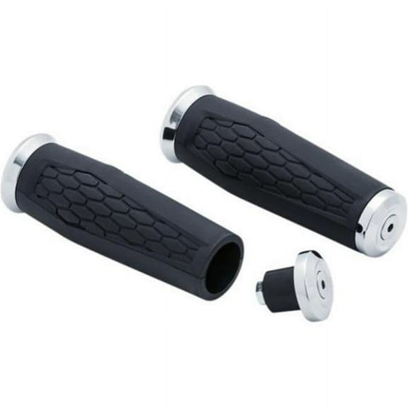 Kuryakyn Motorcycle Handlebar Accessory: Hex Grips With End Caps, Universal Fit For 7/8" Diameter Handlebars, Chrome, 1 Pair 5928