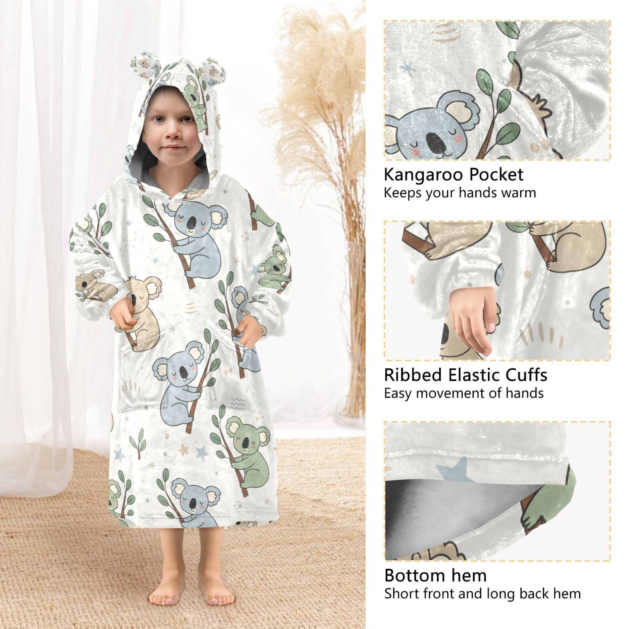 joogoo Blanket Hoodie Cute Koala for Oversize Sweatshirt Boys Girls 3-14 YR L