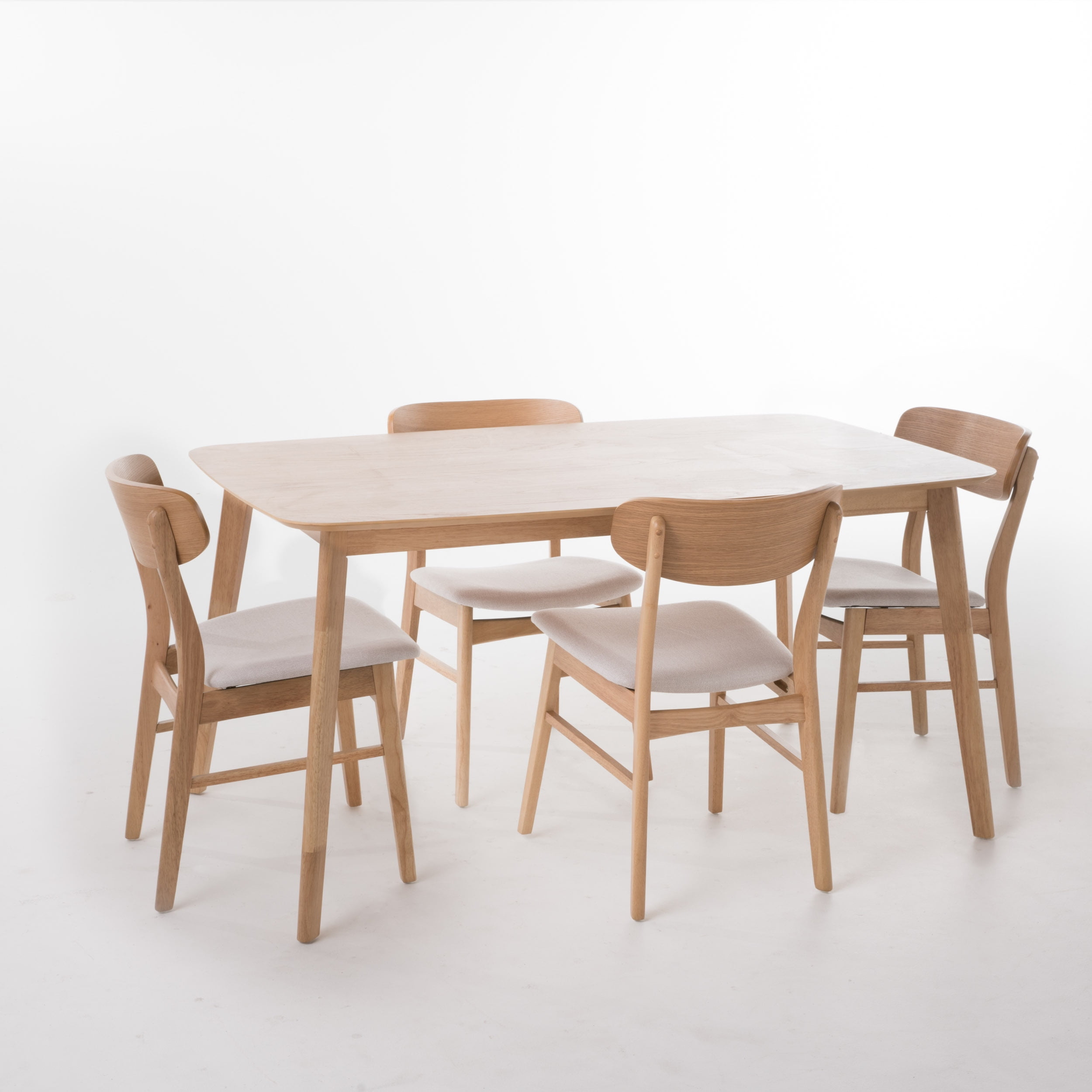 Noble House Harper Mid-Century Modern 5 Piece Dining Set, Light Beige and Natural Oak