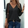 thumbnail image 3 of Women'S Tops Dressy Casual V Neck Long Sleeve Buttons Hollow Out Lace Embroidered Blouses Shirts Black XL, 3 of 5