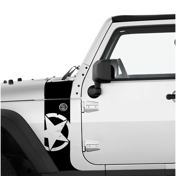 Collectible Decals JK/JKU Alpha Romeo Military Star Hood Cowl & Fender Stripe Graphic Vinyl Decal Kit x2 (Pair)