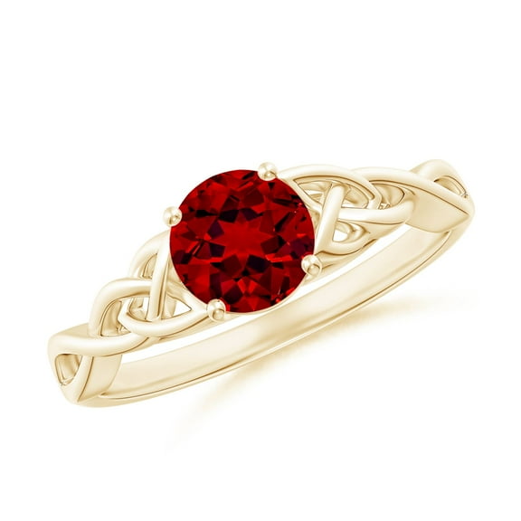 ANGARA Lab Grown 1 Ct Round Ruby Celtic Knot Engagement Ring for Women in 14K Yellow Gold (Size-6mm) | July Birthstone, Birthday, Anniversary, Jewelry Gift for Women | Lab-Grown Ruby Ring