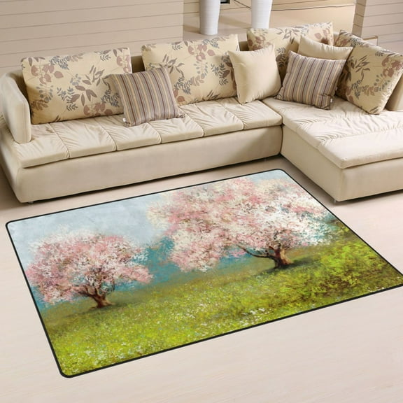 Spring Landscape with Pink Tree Area Floor Mats Non-Slip Rugs Soft Doormat 31 x 20 inch Carpet for Living Dining Room Bedroom Decorative